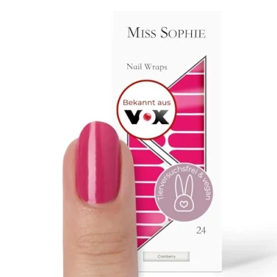 Obrázek Originální Miss Sophie fólie na nehty Cranberry i 24 ultra tenké proužky laky jednobarevné rukou a nohou Drží přírodních lakovaných, akrylových, gelových