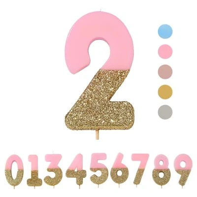 Obrázek Talking Tables Pink Number 2 Birthday Candle with Gold Glitter Premium Quality Cake Topper Decoration Pretty, Sparkly for Kids, Adults, 21st Party, Anniversary, Milestone Age, Wax,