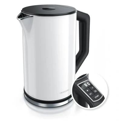 Obrázek Arendo Nerezová rychlovarná konvice s nastavením teploty 40 100 stupňů v 5 krocích design dvojitou stěnou model ELEGANT 1,5 litru 2200 W vařič na čaj ukazatelem GS bílá