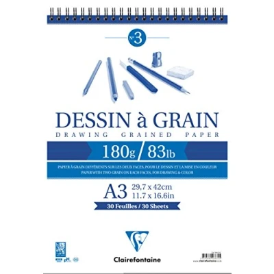 Obrázek Clairefontaine 96630C Zeichenblock (30 Blatt, 180 g, 29,7 x 42 cm, ideal für Kunstunterricht, Doppelspiralbindung) weiß