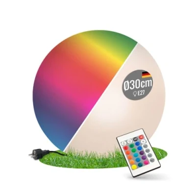 Obrázek 8 seasons Design Shining Globe 30 cm RGB LED kulové svítidlo E27 se střídáním barev, dálkové ovládání, kulová lampa na zahradu, terasu, světelná koule pro venkovní a vnitřní použití
