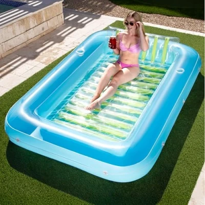 Obrázek Sloosh 85&quot; x 57&quot;/2,1 1,4 m nafukovací sluneční bazén Tanning bazén, matrace, slunění s odnímatelným polštáři, matrace voda pro dospělé, letní zábava, vodní partymodrá, zelená
