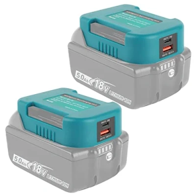 Obrázek QUPERR Balení 2 adaptérů akumulátoru, USB adaptér pro nabíječku kompatibilní s Makita 18V lithium iontový akumulátor Dual mobilní telefon rychlým nabíjením typu C (pouze adaptér)
