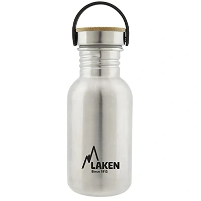 Obrázek Laken Láhev z ušlechtilé oceli Basic, široký otvor na pití s uzávěrem se šroubovacím bambusem, bez BPA 0,50 l, stříbrná