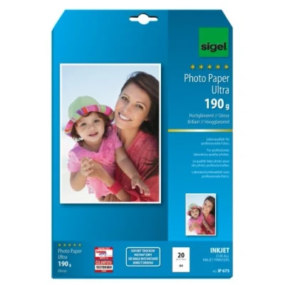 Obrázek SIGEL IP675 Inkjet fotopapír Ultra, A4, 20 listů, vysoký lesk, extrémně odolný proti světlu, 190 g