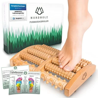 Obrázek NORDHOLZ® dřevěný masážní váleček na nohy ke snížení stresu a uvolnění díky terapii spouštěcích bodů masáž chodidel pro domácnost kancelář prevenci zmírnění bolesti
