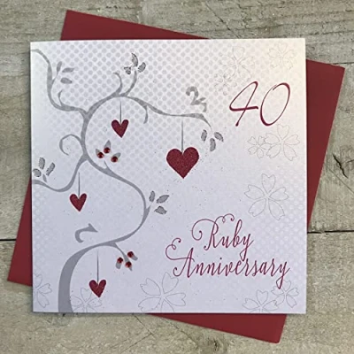 Obrázek WHITE COTTON CARDS &quot;Ruby Wedding Anniversary zum 40. Hochzeitstag, handgemacht, Weiß