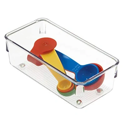 Obrázek organizér do zásuvek iDesign, extra malá plastová zásuvková vložka, praktický na kuchyňské potřeby, potřeby a příbory, transparentní, 8 x 16 6 cm