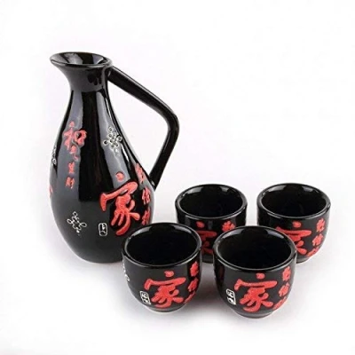 Obrázek lachineuse 2251 Services und Sake Karaffen, Porzellan, rot/schwarz