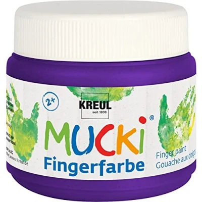 Obrázek KREUL 23107 Mucki zářivá barva na prsty, 150 ml fialová, vodní bázi, bez parabenů, lepku, laktózy a veganské, omyvatelná, smývatelná štětcem, houbou, špachtlí prsty