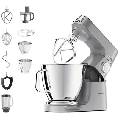 Obrázek Kenwood Titanium Chef Baker KVL85.424SI Küchenmaschine mit integrierter Waage, inkl. 3 teiligem Patisserie Set, 5 L und 3,5 Rührschüssel, stufenloser Geschwindigkeitsregler, 1200 W, Silber