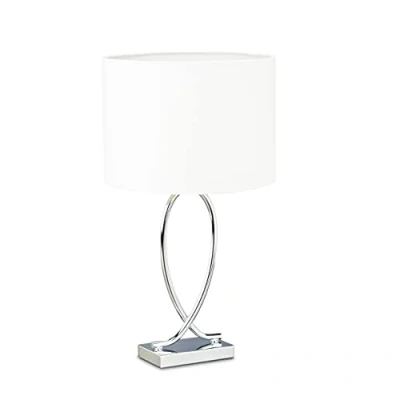 Obrázek Relaxdays Stolní lampa stříbrná, stínidlo podstavce, na noční stolek kov, kulaté, železo, v x š h: 51 28 cm, bílá