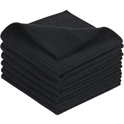 Obrázek KinHwa hadřík na mytí černý vaflový z mikrovlákna omyvatelné utěrky do kuchyně tlusté hadry bez žmolků 30 cm x 6 kusů