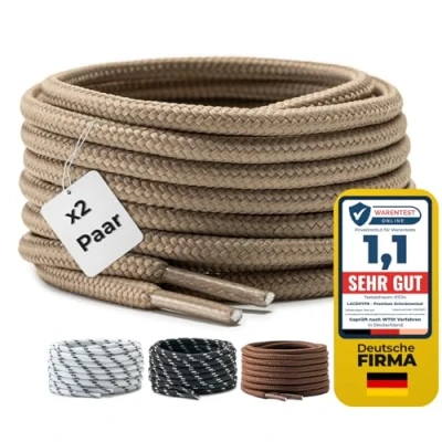 Obrázek LaceHype 2 páry prémiové kulaté tkaničky [ Ø 4,5 mm ] polyester na pracovní boty, outdoorové boty a sportovní odolné proti roztržení tkaniček, Khaki