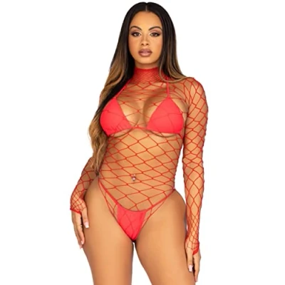 Obrázek Leg Avenue Langarm Body aus Netz, Einheitsgröße (Rote), 0.05 kg
