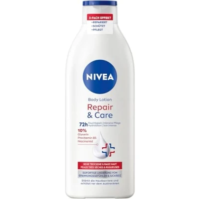 Obrázek NIVEA Body Lotion Repair &amp; Care, pro velmi suchou pokožku zmírnění pocitů napětí, tělové mléko s glycerinem, niacinamidem a provitaminem B5 (400 ml)