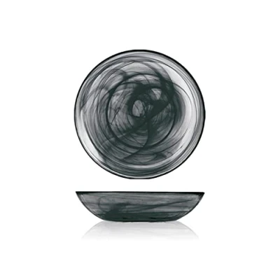 Obrázek H&amp;h set 6 piatti fondi alabastro in vetro nero cm21