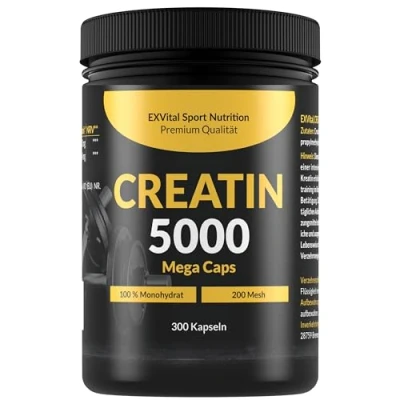 Obrázek kreatin 5000 Mega Caps, workout booster, mg monohydrát v denní dávce, 300 veganských kapslí, 100% čistý s faktorem Mesh 200 halal &amp; vegan