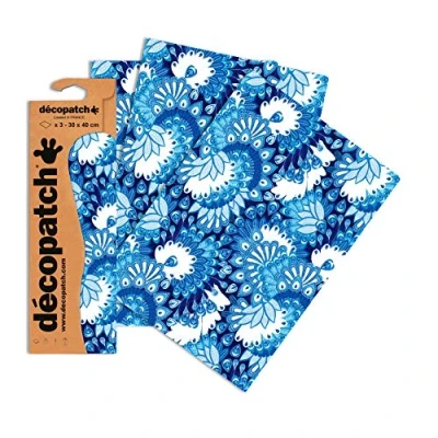 Obrázek Decopatch Papír č. 579 (modrá bílá paví peří, 395 x 298 mm) balení 3 ks