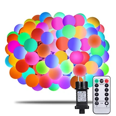 Obrázek Afufu Barevný světelný řetěz, 100 ks LED koule, řetěz 13 m vnitřní/venkovní s dálkovým ovládáním, RGB, rozšířitelný, paměťová funkce 8 režimů dekorace žárovka, party, zahrada, svatba, vánoční