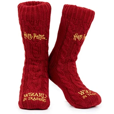 Obrázek Harry Potter Socken Damen mit Kuschel Fleece und rutschfesten ABS Stopper Noppen (Burgund)
