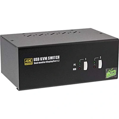 Obrázek InLine 63642I KVM Desktop Switch, 2násobný, duální monitor DisplayPort 1.2, 4K, USB 2.0, audio, černý
