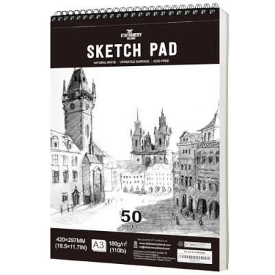 Obrázek STATIONERY ISLAND Skicák, A3 kreslicí blok 180 g/m² silný papír, 100 stran / 50 archů spirálově vázaný DIN Sketchbook 1 balení