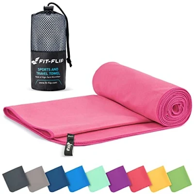 Obrázek Fit Flip ručník z mikrovlákna kompaktní ručníky ideální jako sportovní ručník, cestovní plážová osuška rychleschnoucí a lehká velký (70 x 140 cm, růžová)