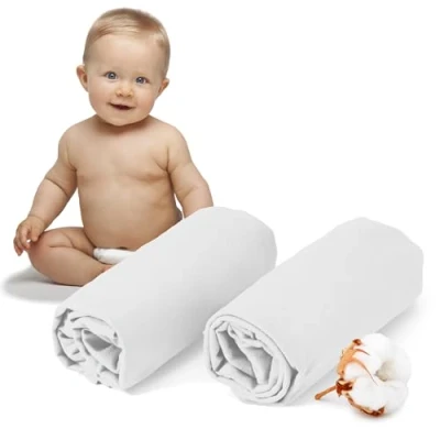 Obrázek Dreamzie 2dílná sada napínacích prostěradel 60 x 120 70 140 cm certifikace Öko Tex, 100% bavlna, prodyšné napínací prostěradlo Jersey Baby, 150 g/m² bílé