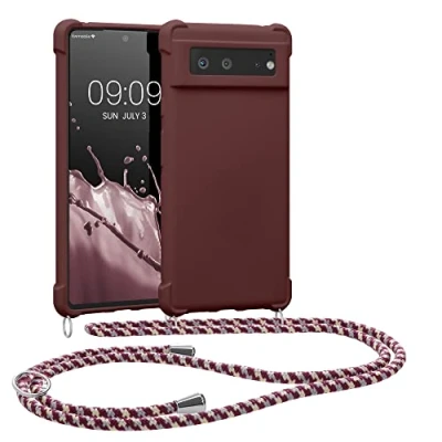 Obrázek kwmobile Necklace Case kompatibilní s Google Pixel 6 pouzdro Cover se šňůrkou k zavěšení silikonové ochranné bordeaux fialové