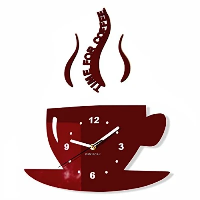 Obrázek TASSE Time for Coffee (čas na kávu) Moderní kuchyňské nástěnné hodiny, hnědé, 3D římské, hodiny dekorace