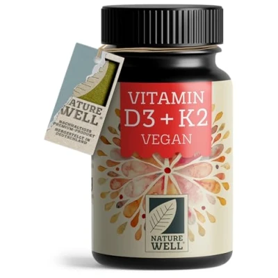 Obrázek Vitamín D3 K2 VEGAN 180 tablet s 5000 IE + 200 mcg vitamin ve vysokých dávkách a veganský zásobní balení laboratorně testováno certifikátem bez nežádoucích přísad