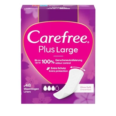 Obrázek Carefree slipové vložky Plus Large s lehkou vůní (48 kusů), super savé a extra široké pro okamžité uzavření tekutin, velikost L