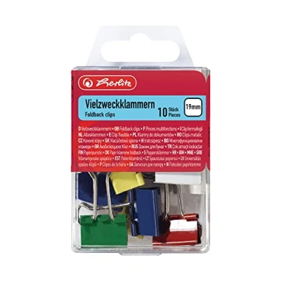 Obrázek Herlitz Univerzální svorka 19 mm, kov, 10 kusů v závěsném boxu, různé barvy