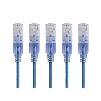 Obrázek Monoprice Cat6A Ethernet propojovací kabel 2,8 m modrý síťový RJ45, 550 MHz, UTP, čistý holý měděný drát, 10 G, 30 AWG, balení po 5 kusech řada SlimRun