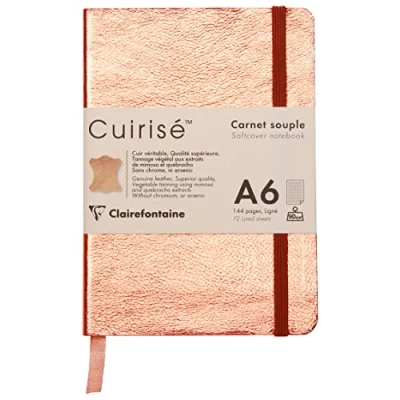 Obrázek Clairefontaine 400092C Notizbuch (mit Perlmutt Effekt mit Softcover aus Leder, DIN A6, 10,5 x 14,8cm, 144 Blatt, blanko, Gummizugverschluß, Lesezeichen) 1 Stück kupfer