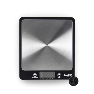 Obrázek Salter digitální kuchyňská váha 1241A BKDR velký displej, s funkcí táry, kg/lbs, vážení kapalin ml/fl.oz, praktická pro domácnost, nerezová platforma, bateriemi