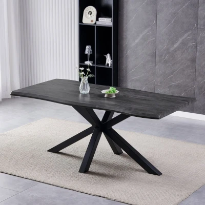 Obrázek Stůl jídelní, 180x90x75 cm, MDF deska, dekor šedý dub, kovová noha ve tvaru hvězdy, černý lak HT F4618 GREY