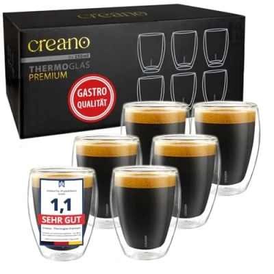 Obrázek Creano PREMIUM dvoustěnné sklenice na pití 250 ml 6dílná sada gastronomická kvalita 100% vhodné do myčky nádobí novinka 2024