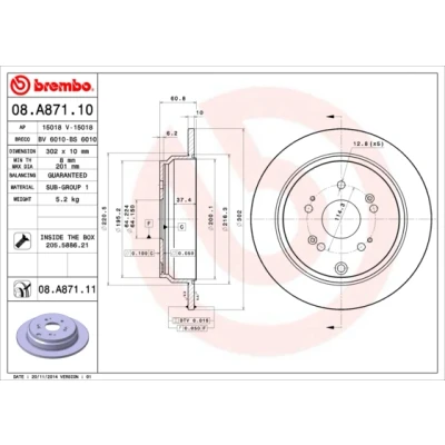 Obrázek Brzdový kotouč BREMBO 08.A871.11