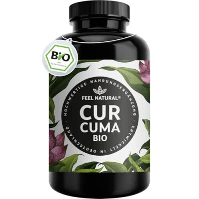 Obrázek bio Curcuma (kurkuma) kapsle 240 kusů 4560 mg kurkuma a černý pepř v denní dávce laboratorně testováno. Bez stearátu hořečnatého. Vegan, vyrobeno Německu