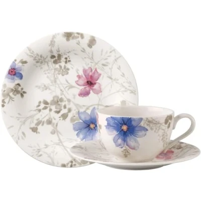 Obrázek Kávový servis Villeroy &amp; Boch Mariefleur Gris Basic až pro 6 osob, 18dílný, prémiový porcelán, bílý/modrý/šedý