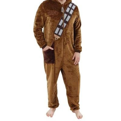 Obrázek Star Wars Pánské Onesie Chewbacca kostým Fleece pyžamo Kombinézy na spaní pro muže, Hnědá