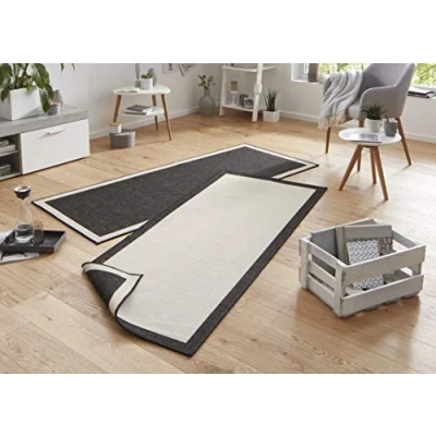 Obrázek NORTHRUGS Vnitřní a venkovní koberec Panama 80 x 350 cm otočný odolný proti povětrnostním vlivům, moderní univerzální design s bordurou, běhoun na balkon, terasu, zahradu, zimní