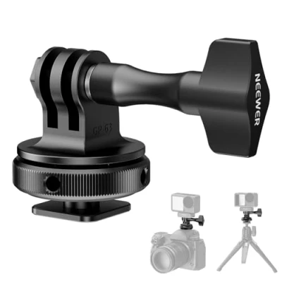 Obrázek NEEWER Akční kamera Cold Shoe Mount adaptér, kompatibilní s příslušenstvím GoPro Go pro DJI Insta360 AKASO, kovový Hot držák se závitem 1/4&quot; mini stativ selfie tyč, náklon 180, GP 63