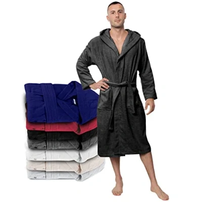 Obrázek Twinzen Pánský župan XS, S, M, L, XL, XXL, XXXL 100% bavlna (350 g/m²) certifikováno Öko Tex® s kapucí, 2 kapsy, pásek, Tmavě šedá