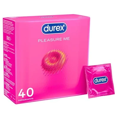 Obrázek Durex Pleasure Me kondomy s výstupky a žebry, anatomickým Easy On tvarem navlhčeným velkým silikonovým kluzným gelem balení 40 ks (1 x kusů)
