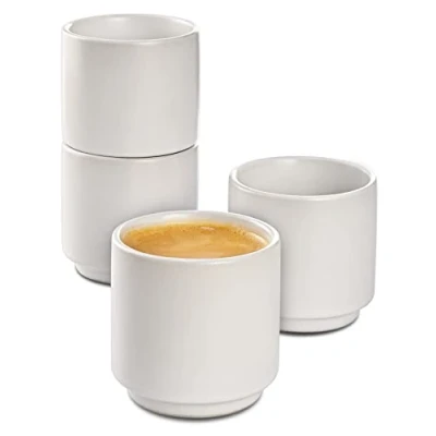Obrázek Cosumy Šálky na espresso bílé keramické 4dílná sada stohovatelný design vhodné do myčky nádobí silnostěnné 80 ml