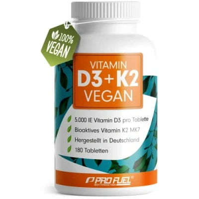 Obrázek Vitamín D3 K2 VEGAN 180 tablet s 5000 IE + 200 mcg (MK7) vitamin ve vysokých dávkách a veganské balení laboratorně testováno certifikátem bez nežádoucích přísad