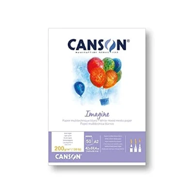 Obrázek CANSON Imagine, směs médií, lehká zrnitost, 200 g/m², na krátké straně lepený blok, DIN A2, 42 x 59,4 cm, přírodní bílá, 50 listů